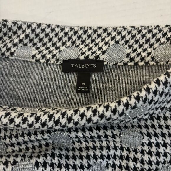 Talbots Medium Jacquard Dot Houndstooth Knit Bateau Neck Sweater Top Black/White - Picture 9 of 12